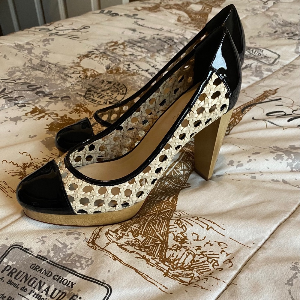 Cole Haan Patent Leather- Weaved Block Heel